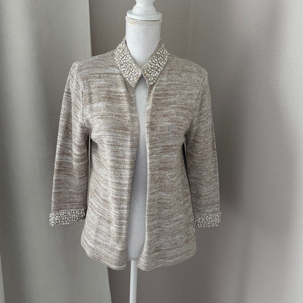 A. Giannetti Beige Knit Cardigan with Pearls